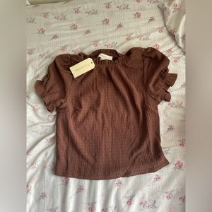 Cute Brown, Ruffle Sleeve Blouse Size S